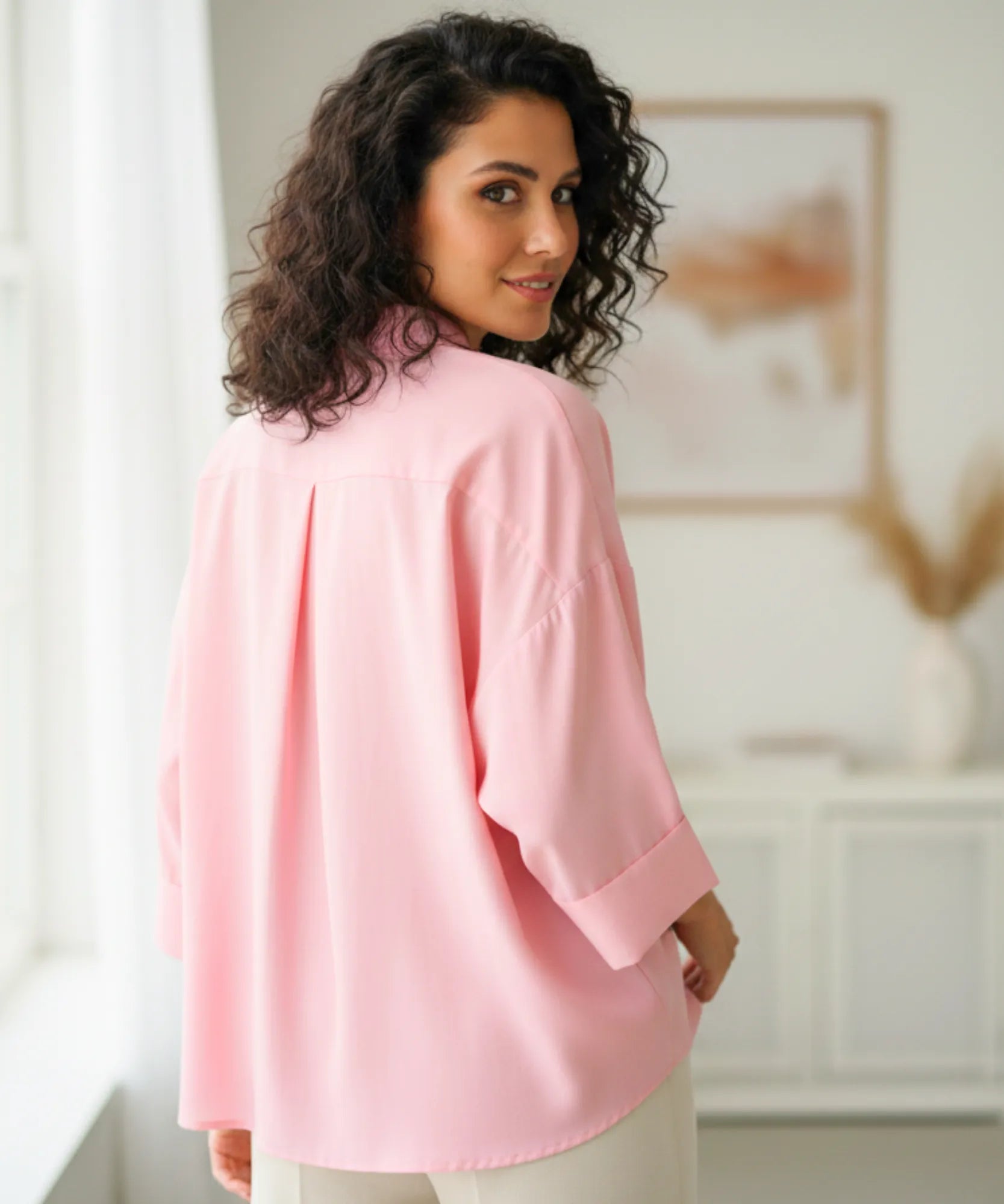 Comprar blusa feminina manga longa algodão linho rosa modelagem ampla casual trabalho barato ou em promoção ZARA
