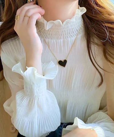 Women's Long Sleeve Dressy Top with High Neck Elegant | Belle