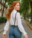 Women's Long Sleeve Dressy Top with High Neck Elegant | Belle