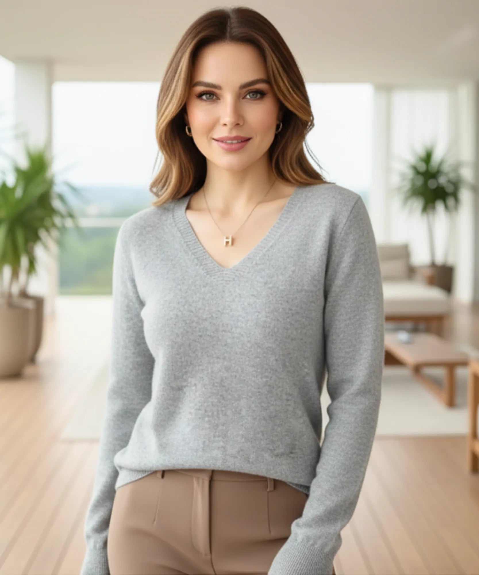 Comprar blusa feminina manga longa de tricot verde com decote V elegante para inverno casual com estilo sofisticado cashemere ZARA
