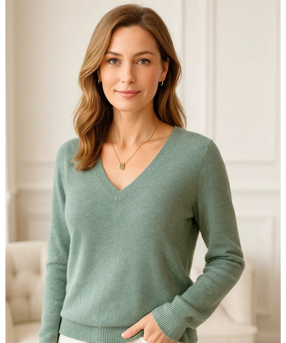 Comprar blusa feminina manga longa de tricot verde com decote V elegante para inverno casual com estilo sofisticado cashemere ZARA
