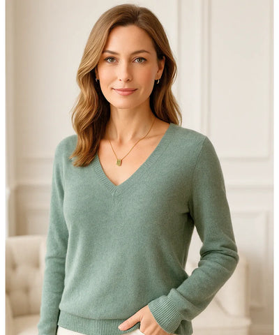 Comprar blusa feminina manga longa de tricot verde com decote V elegante para inverno casual com estilo sofisticado cashemere ZARA
