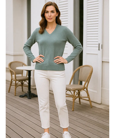 Women's Long Sleeve V-Neck Knit Top | Loures