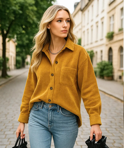 Women's Oversized Corduroy Velvet Long Sleeve Shirt | Thilde