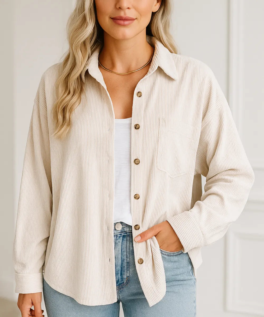Womens Corduroy Shirts Collared Button Down Blouse Long Sleeve Shirts Casual Retro Shacket Oversized Boyfriend Blouses Fall Blouses Tops Loose Jacket Tops