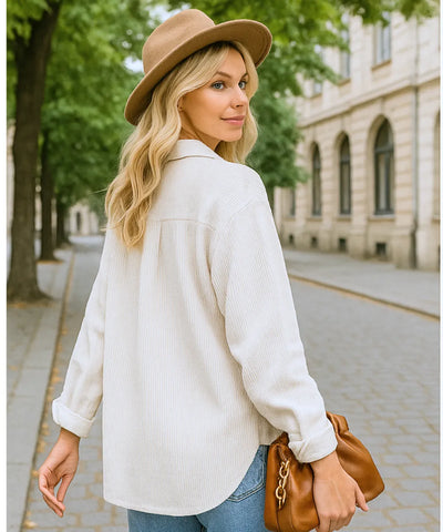 Women's Oversized Corduroy Velvet Long Sleeve Shirt | Thilde