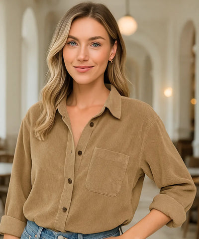Women's Oversized Corduroy Velvet Long Sleeve Shirt | Thilde