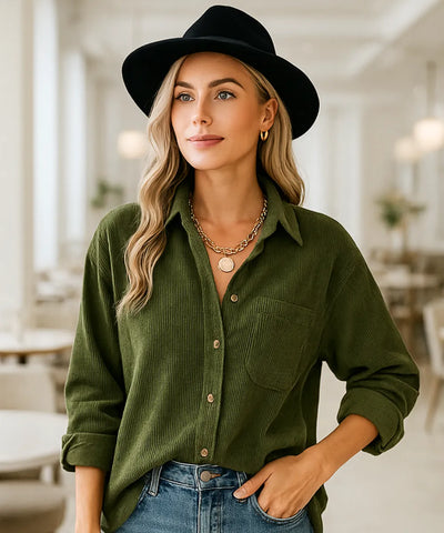 Women's Oversized Corduroy Velvet Long Sleeve Shirt | Thilde