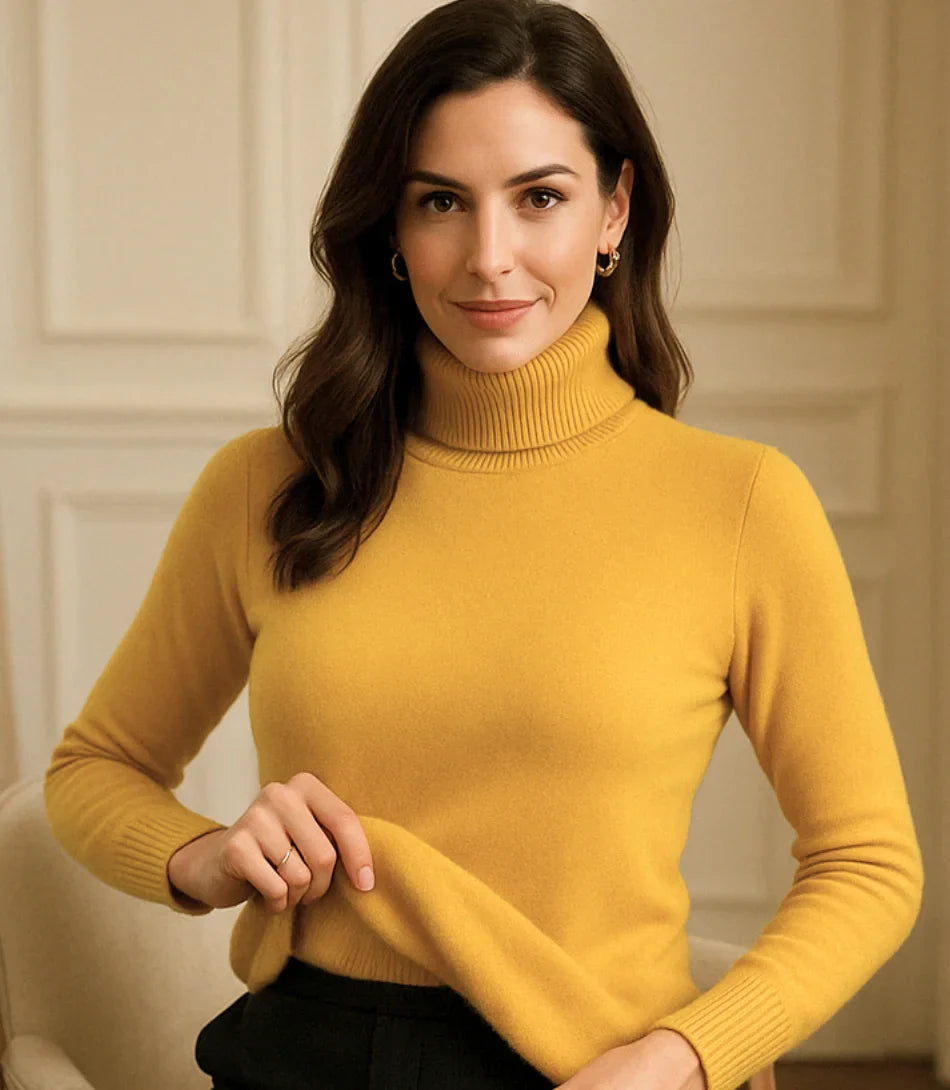 Comprar blusa de frio feminina grossa de tricot térmica cashemere amarelo com gola alta peluciada aconchegante e sofisticado para o inverno em promoção ZARA
