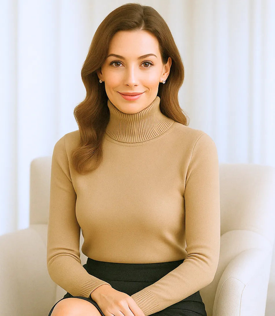 Comprar blusa de frio feminina grossa de tricot térmica cashemere marrom com gola alta peluciada aconchegante e sofisticado para o inverno em promoção ZARA
