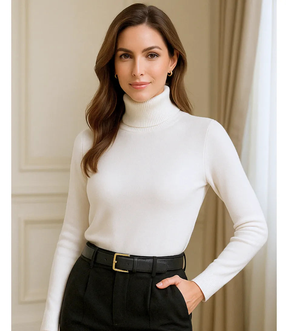 Comprar blusa de frio feminina grossa de tricot térmica cashemere branco com gola alta peluciada aconchegante e sofisticado para o inverno em promoção ZARA
