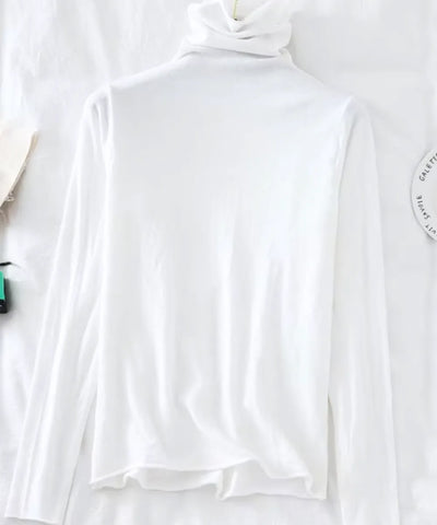 Comprar blusa de malha feminina branco gola alta em tricot macio com fio cashmere para looks elegantes no outono e inverno em promoção ZARA

