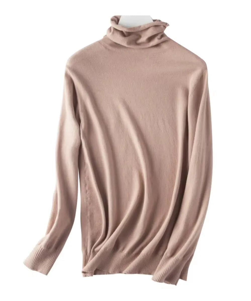 Comprar blusa de malha feminina caqui gola alta em tricot macio com fio cashmere para looks elegantes no outono e inverno em promoção ZARA
