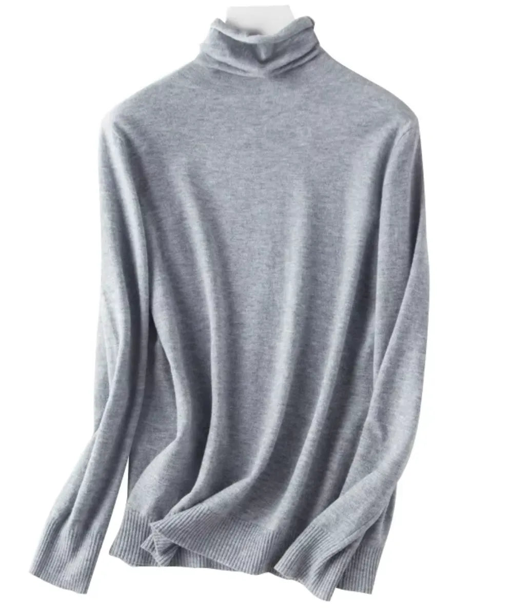 Comprar blusa de malha feminina cinza gola alta em tricot macio com fio cashmere para looks elegantes no outono e inverno em promoção ZARA
