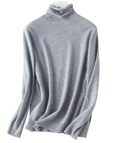 Comprar blusa de malha feminina cinza gola alta em tricot macio com fio cashmere para looks elegantes no outono e inverno em promoção ZARA
