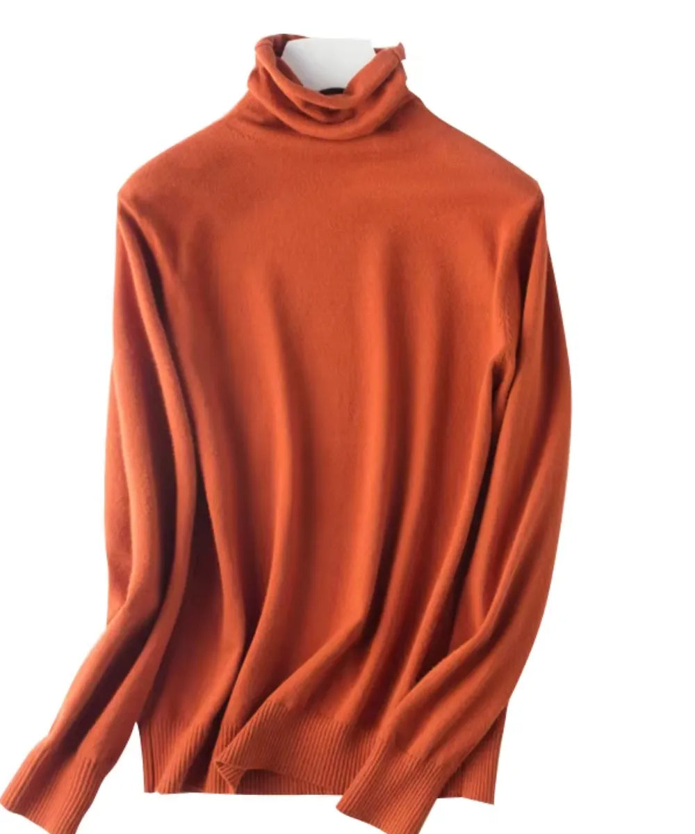 Comprar blusa de malha feminina terracota gola alta em tricot macio com fio cashmere para looks elegantes no outono e inverno em promoção ZARA
