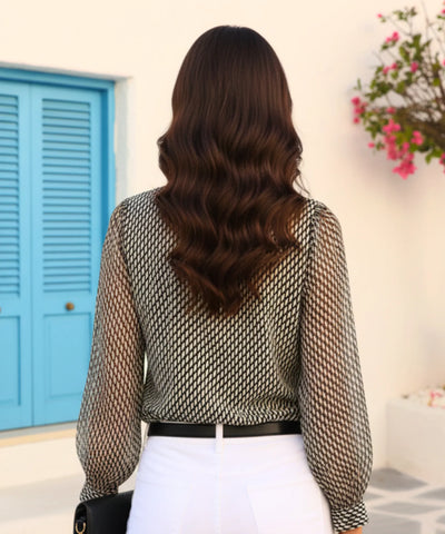 Comprar blusa manga longa feminina chiffon preto e branco  com estampa para looks casuais e elegantes no trabalho em promoção ZARA
