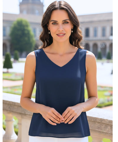 Women’s Sleeveless Chiffon Dressy Top with V-Neck | Chloe