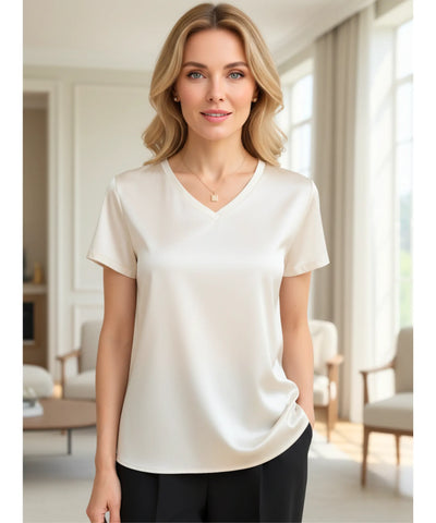Women's Satin V-Neck Dressy Top Elegant Fit | Jaques