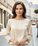 Comprar blusa social feminina em cetim bege com manga ampla elegante para trabalho ou eventos em promoção ZARA