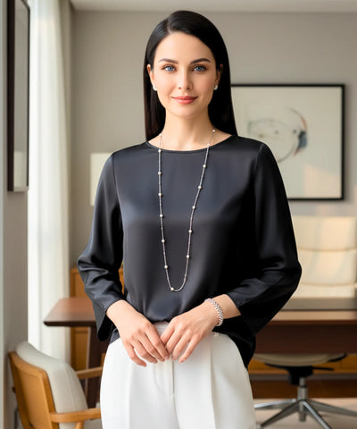 Women’s Satin Dressy Top with Elegant Wide Sleeves | Evely