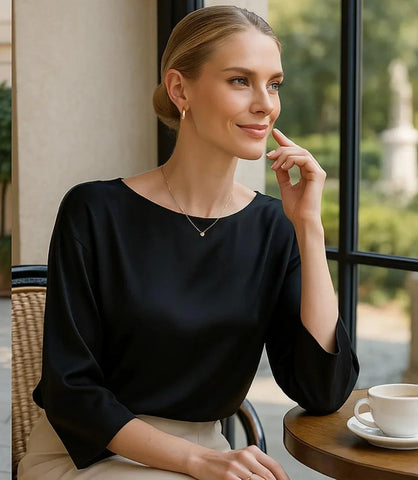 Women’s Satin Dressy Top with Elegant Wide Sleeves | Evely