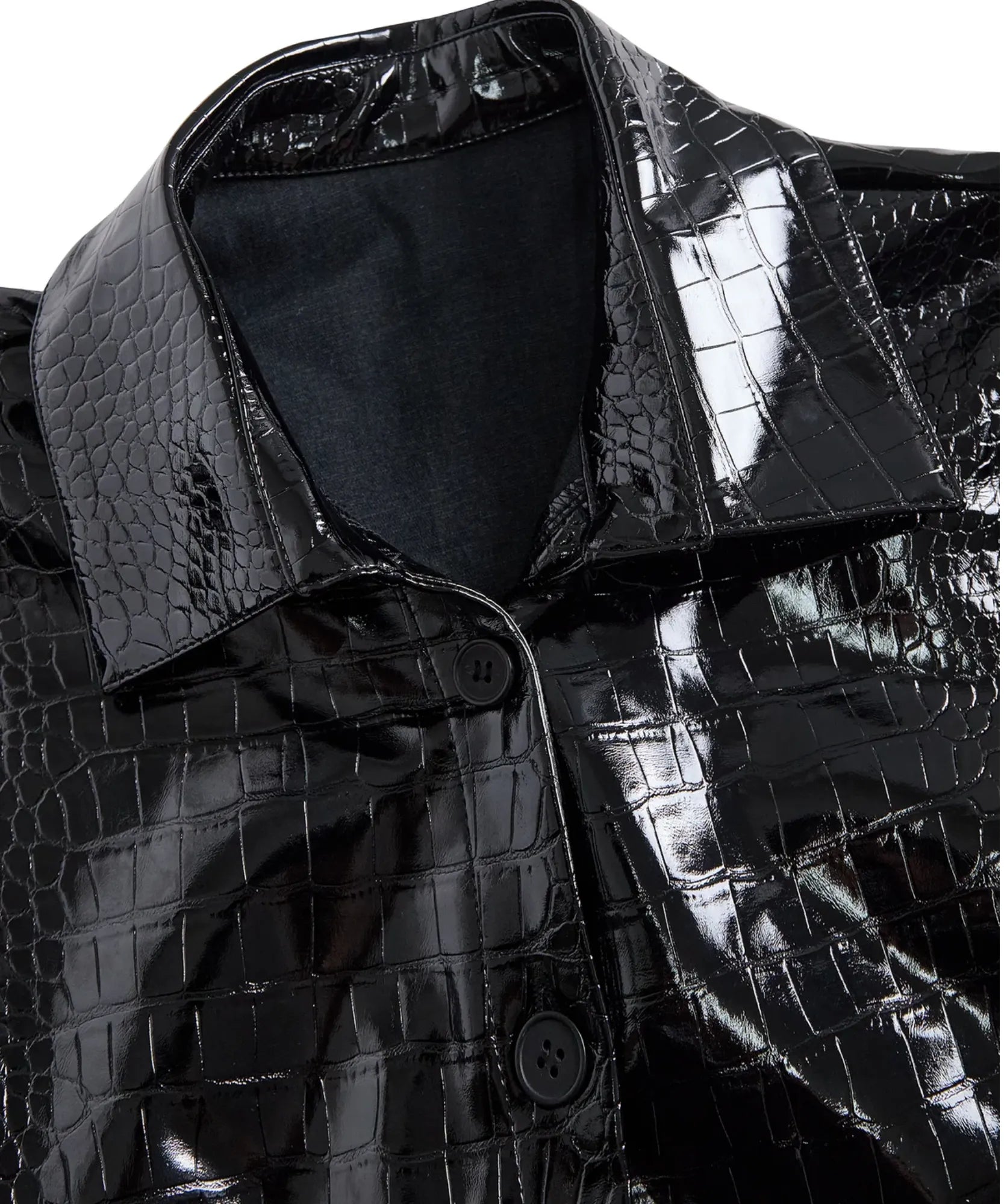 Women's black croc-embossed leather blouse, front full view