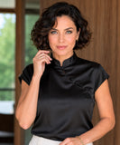 Women's high neck satin blouse in black