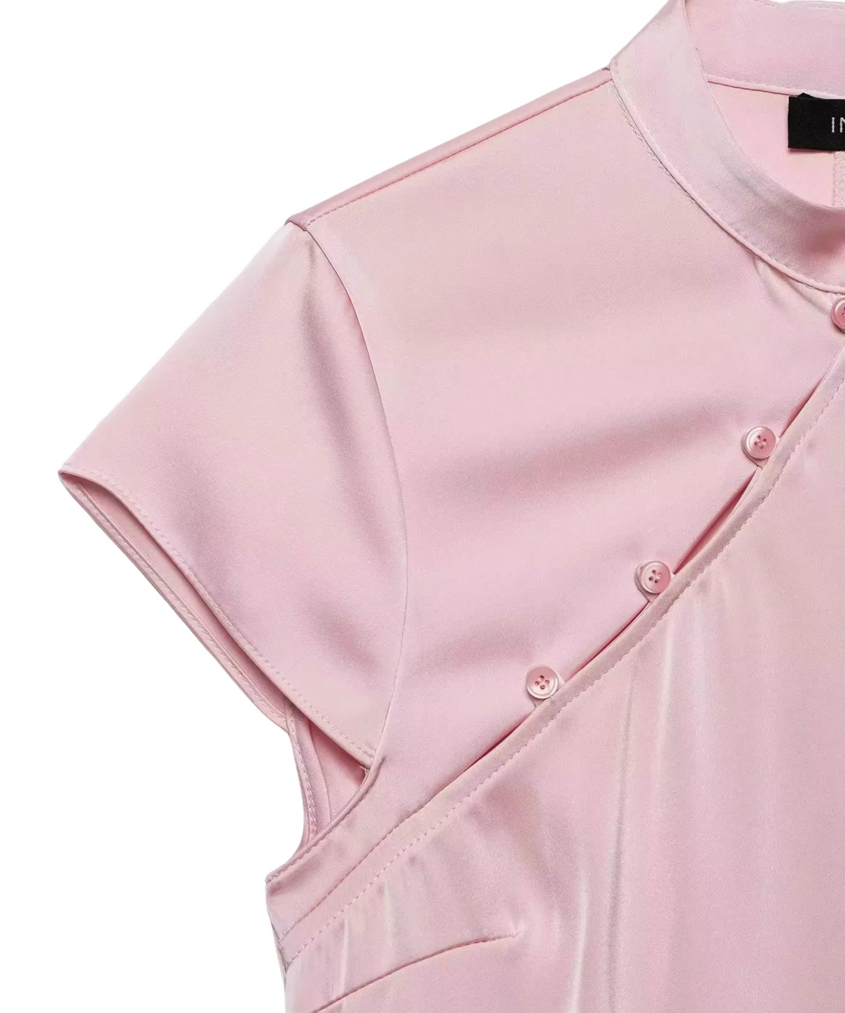 Women's high neck satin blouse, pink, front view