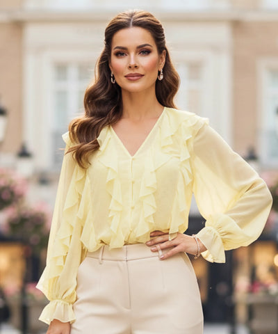 Women's Long Sleeve Ruffle Chiffon Blouse | Fer