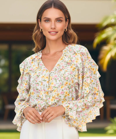 Women's Long Sleeve Ruffle Chiffon Blouse | Fer