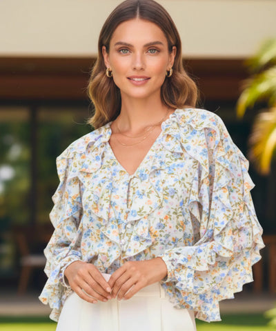 Women's Long Sleeve Ruffle Chiffon Blouse | Fer