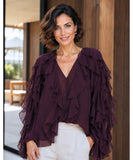 Women's Long Sleeve Ruffle Chiffon Blouse | Fer