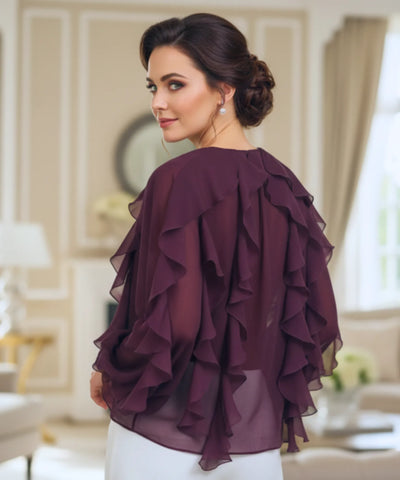 Women's Long Sleeve Ruffle Chiffon Blouse | Fer