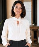 Women’s Long Sleeve Silk Blouse with Twisted Neckline | Kaylee