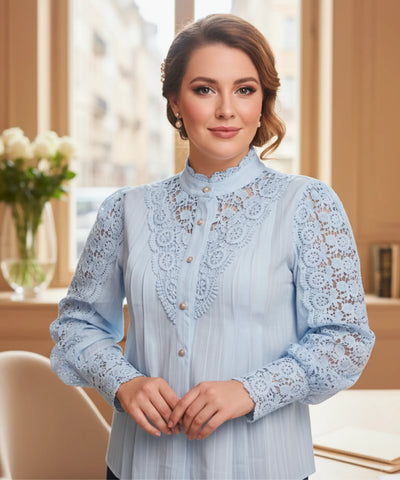 Women’s Lace Blouse with Puff Sleeves and High Neck | Ariel