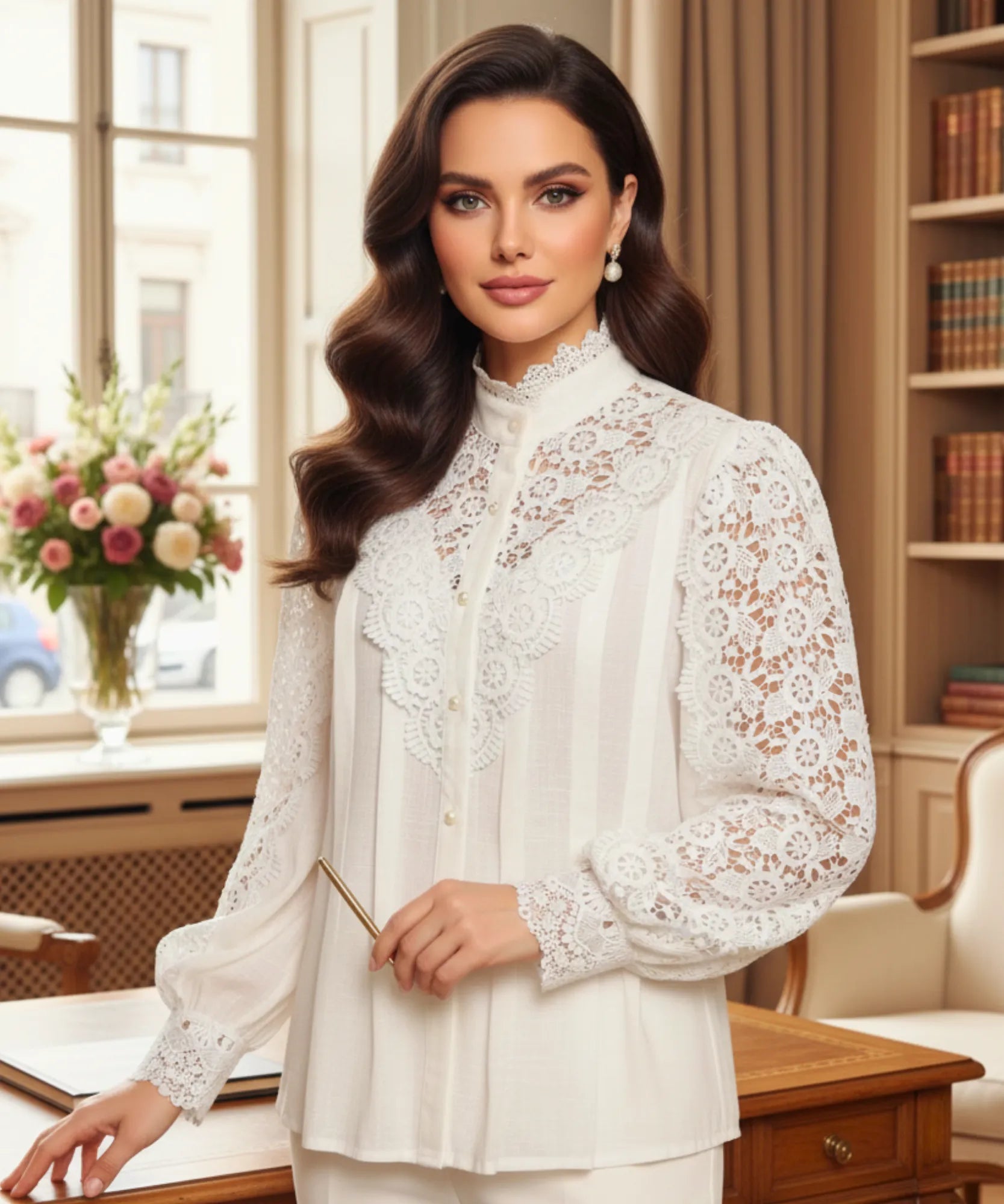 Comprar blusa social feminina renda  branco para looks sofisticados no trabalho ou eventos barato AMARO