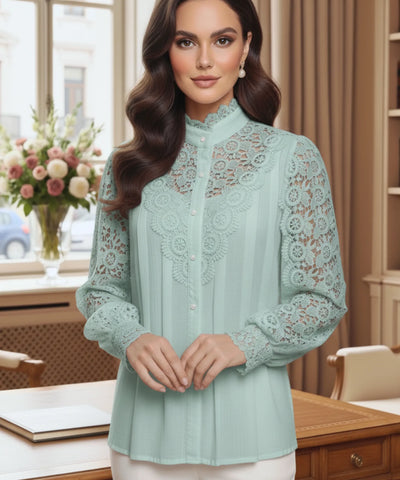 Comprar blusa social feminina renda  verde para looks sofisticados no trabalho ou eventos barato AMARO