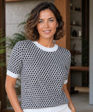 Women's Houndstooth Ribbed Knit Top Short Sleeve | Hana