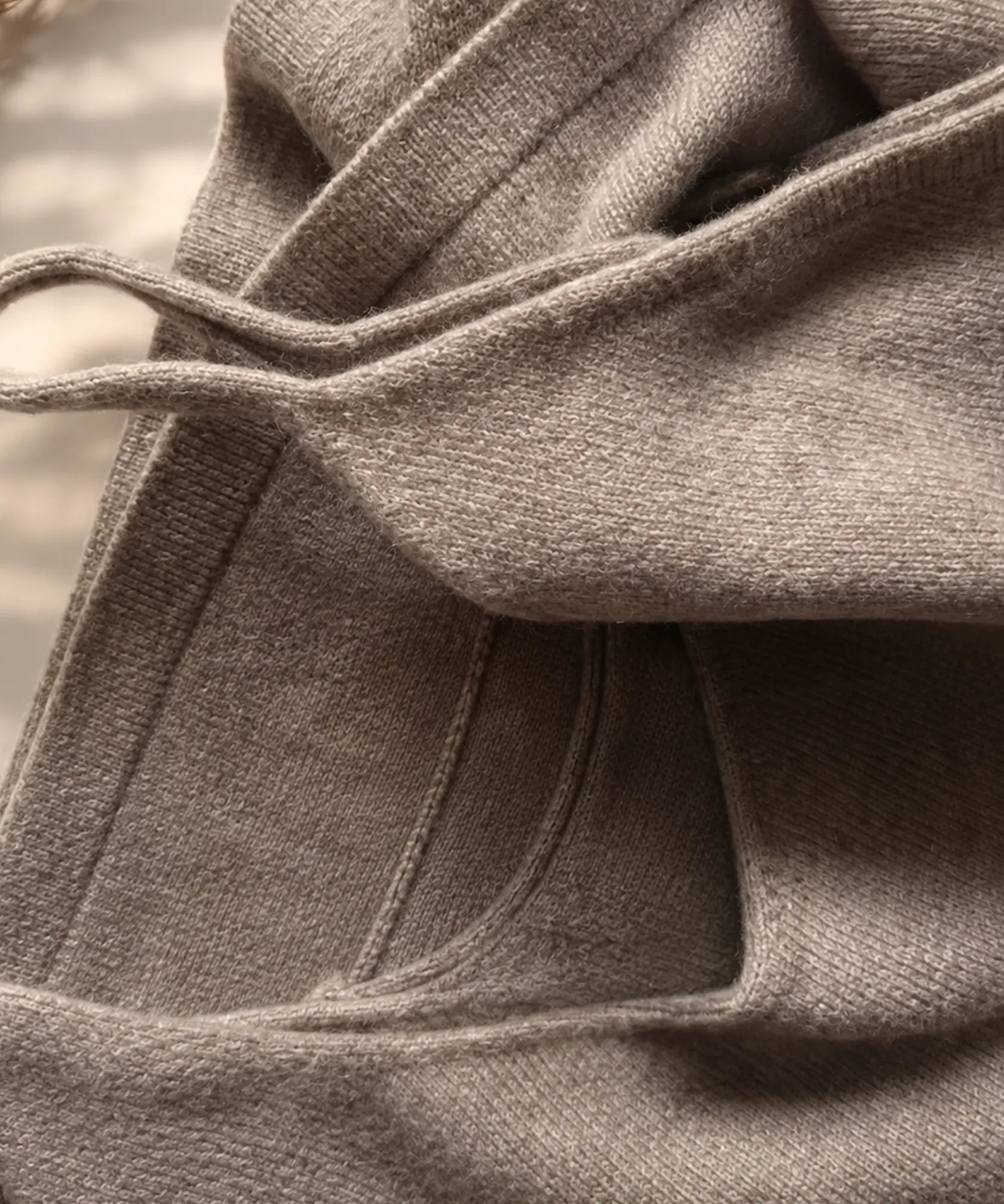 Taupe knit tank top with V neck and thin adjustable straps