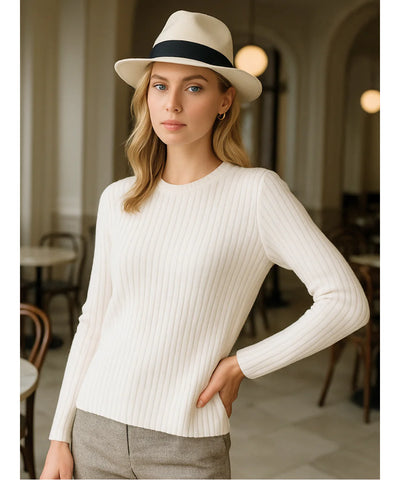 Comprar blusa tricot feminina canelada branco manga longa com gola redonda para dias frios com estilo casual e sofisticado em promoção ZARA

