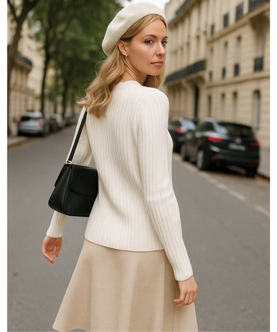 Women's Ribbed Knit Top Long Sleeve Elegant | Hadiya