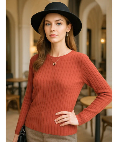 Comprar blusa tricot feminina canelada terracota manga longa com gola redonda para dias frios com estilo casual e sofisticado em promoção ZARA

