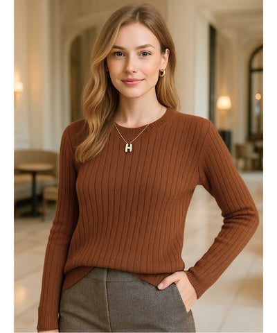 Comprar blusa tricot feminina canelada marrom manga longa com gola redonda para dias frios com estilo casual e sofisticado em promoção ZARA

