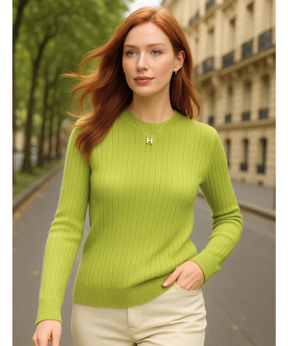 Comprar blusa tricot feminina canelada verde manga longa com gola redonda para dias frios com estilo casual e sofisticado em promoção ZARA

