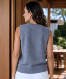Women's knit V-neck sweater vest in Grey