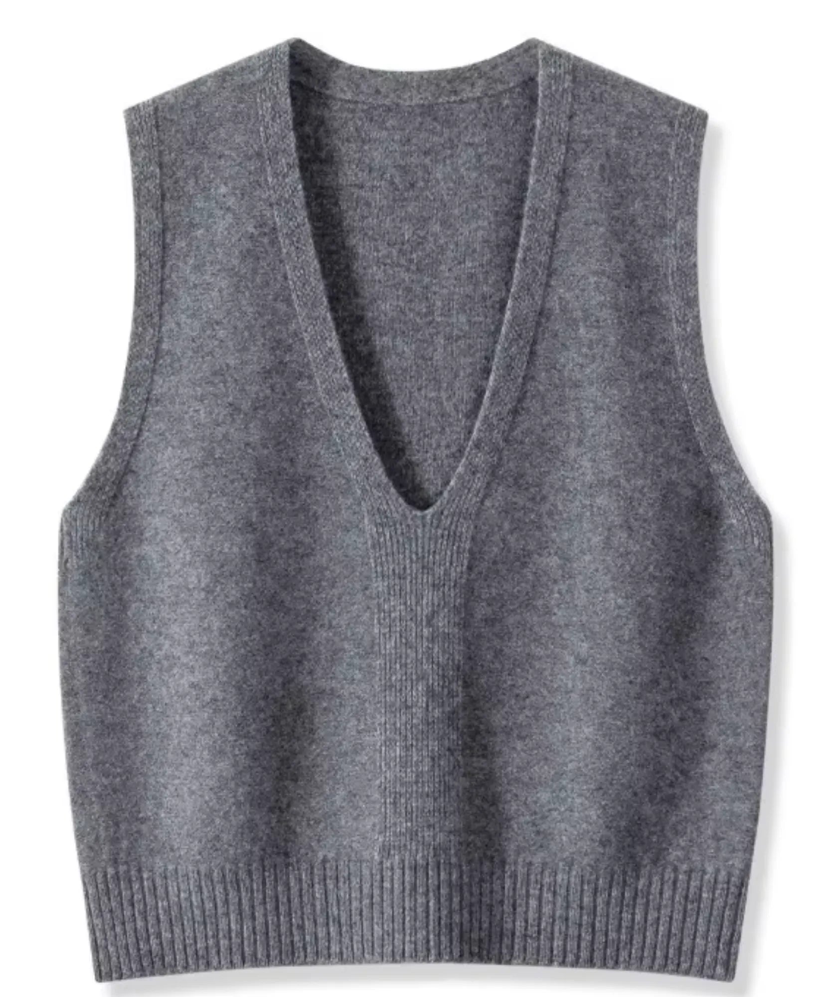 Women's knit V-neck sweater vest in Grey