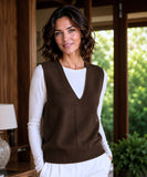 Women's knit V-neck sweater vest in Dark Brown