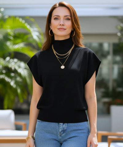 Women’s High Neck Knit Top Sleeveless Elegant | Morganita