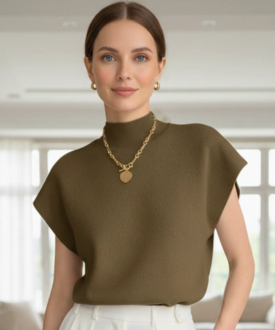 Women’s High Neck Knit Top Sleeveless Elegant | Morganita